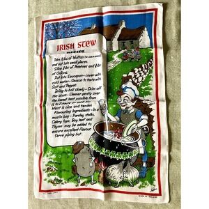 Nelson Pure Linen Tea Towel Irish Stew  Leprechaun Anthropomorphic Potato Onion